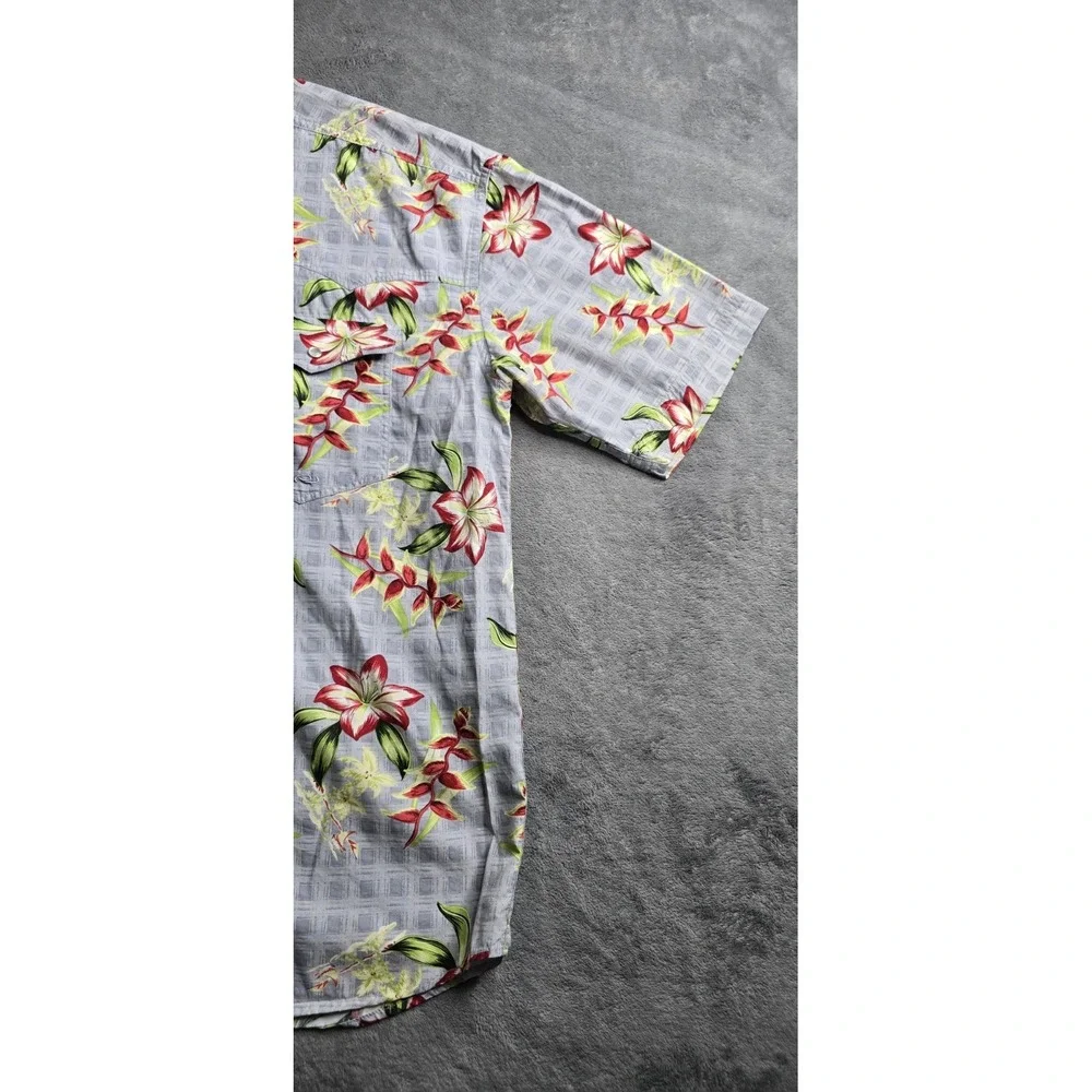 Roper Western Shirt Mens Medium Gray Floral Short Sleeve Hawiian Resort